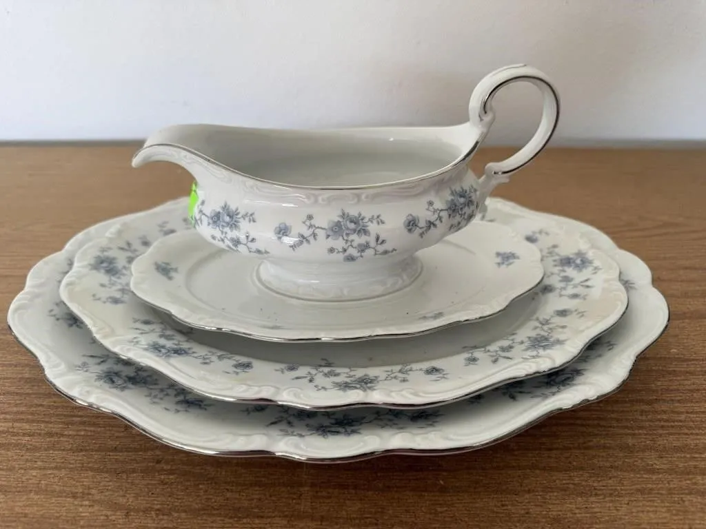 Johann Haviland blue garland gravy boat, platters