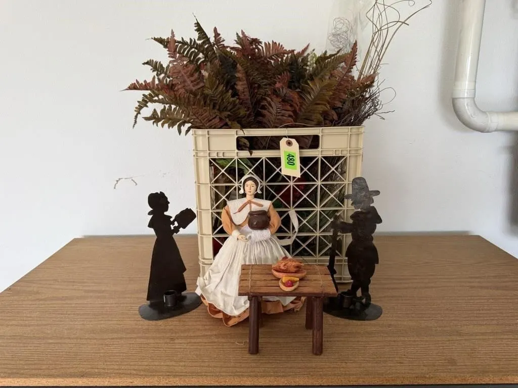 Crate of silk fern leaves, Thanksgiving decor