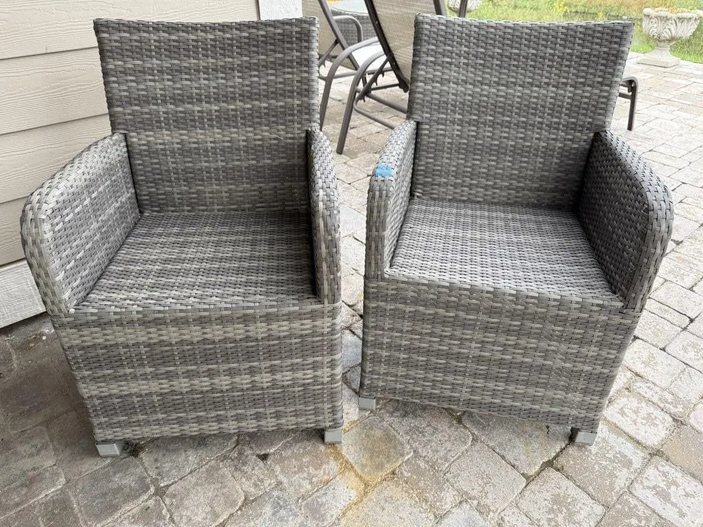 Woven patio chairs (2), no cushions included