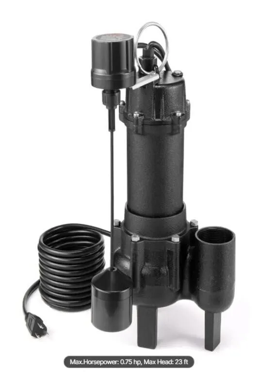 VEVOR Submersible Sewage Pump, 3/4 HP, 6000 GPH
