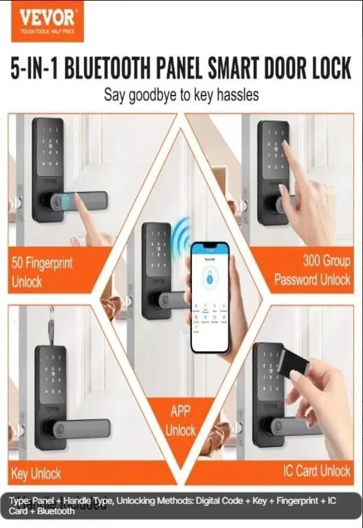 VEVOR Smart Lock, 5-in-1 Smart Door Knob, Fingerpr