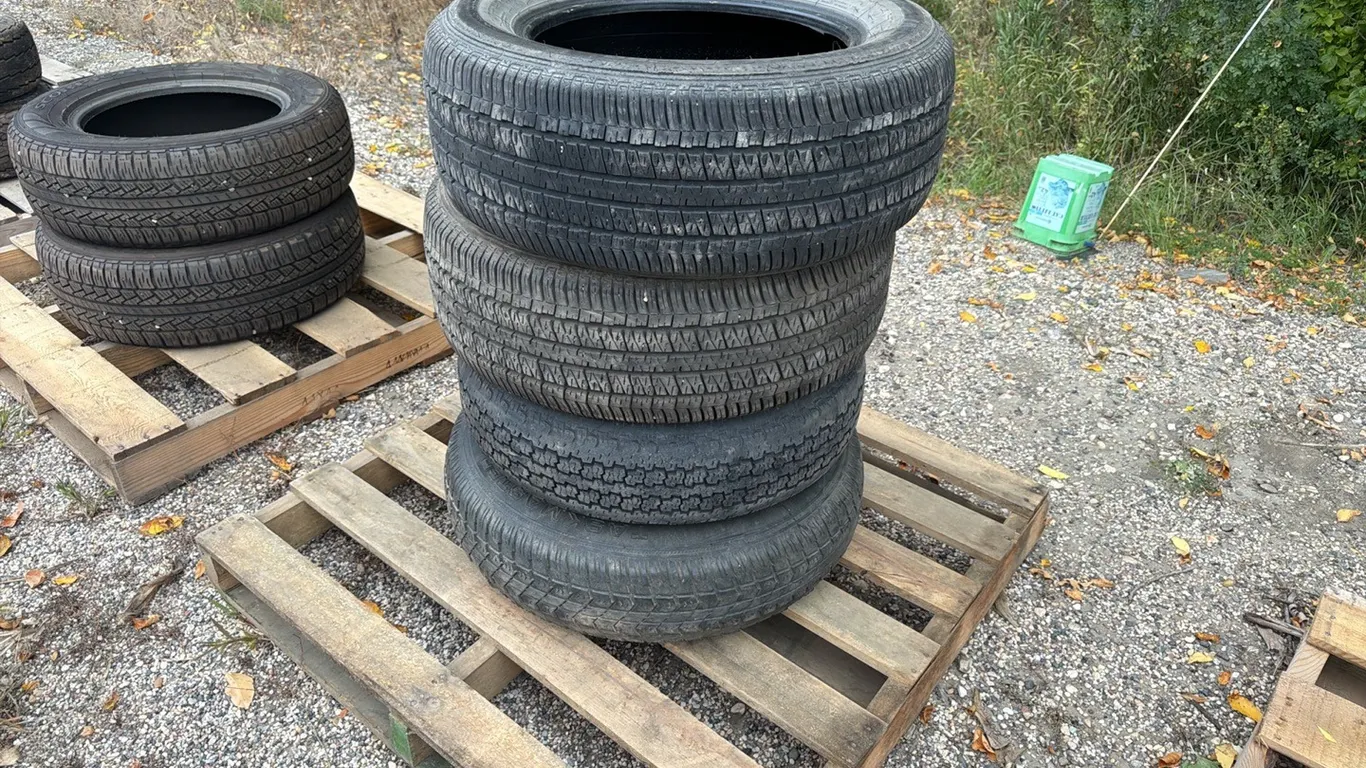 PR) Bridgestone P225/60R16 tires, 1) 14” tire on wheel & 1) 15” tire on wheel