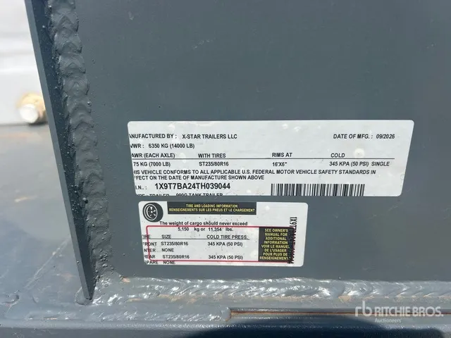 2026 X-STAR 990 gal T/A Tanker Trailer (Unused)