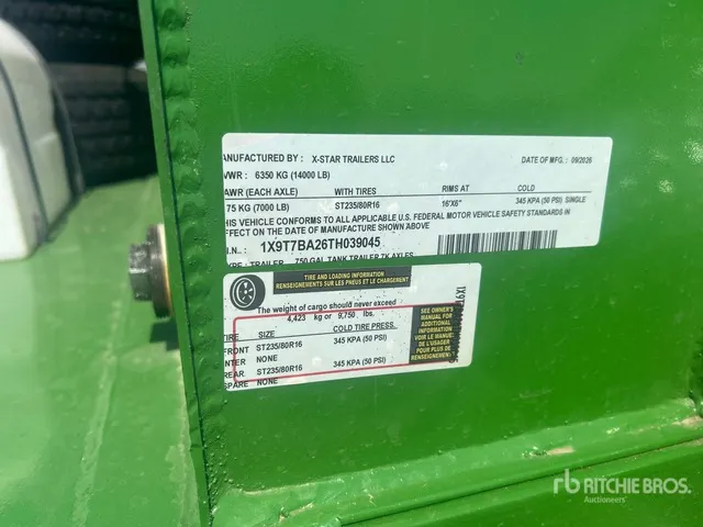 2026 X-STAR 750 gal T/A Tanker Trailer (Unused)