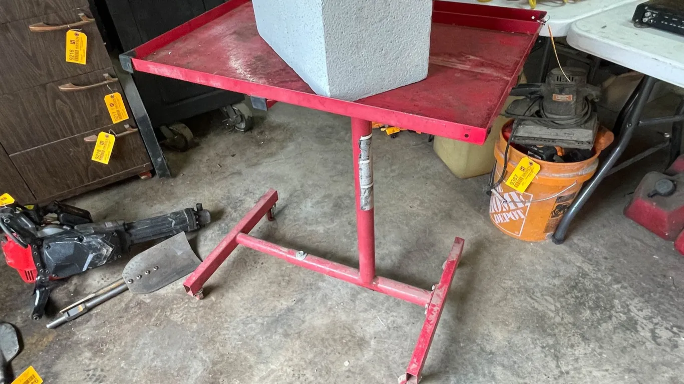 Red Rolling Cart with Brick Mold