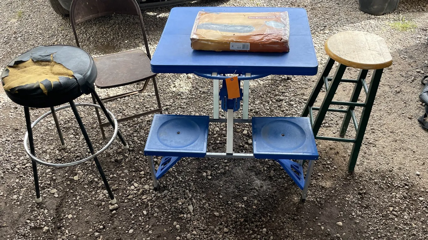 Blue Folding Table and 3 Chairs