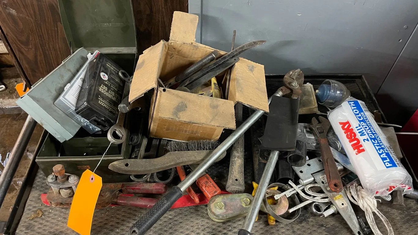 Contents on Top of Rolling Black Tool Box