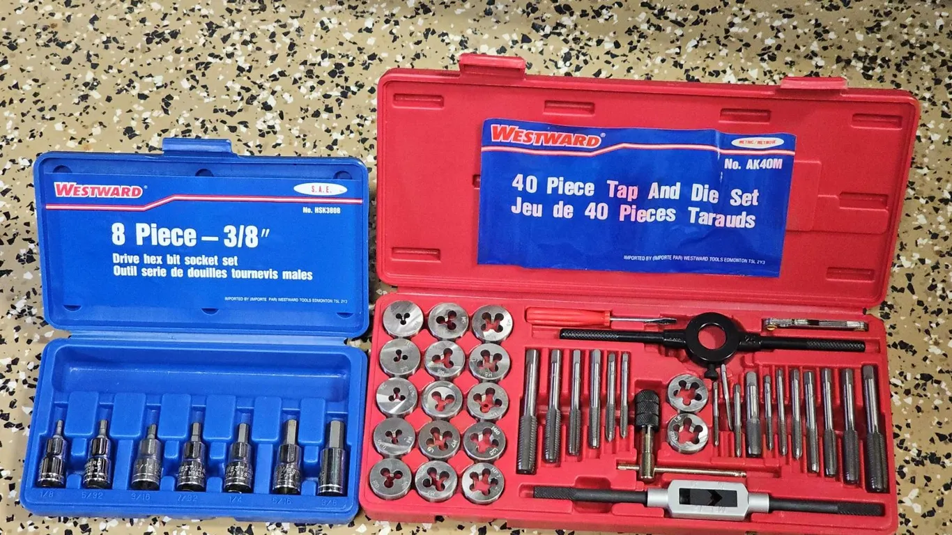Westward 40-Piece Tap and Die Set and 8-Piece 3/8" Hex Bit Socket Set