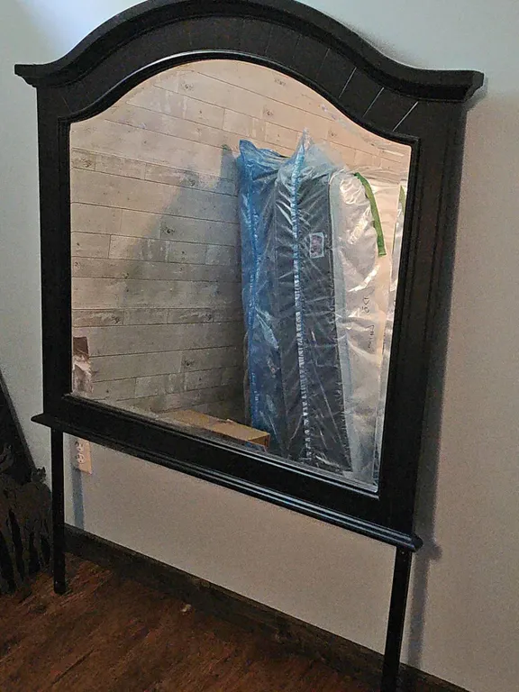 Large Wooden Framed Wall Mirror With Arched Top