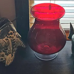 Decorative Red Glass Vase with Two Fish Figurines