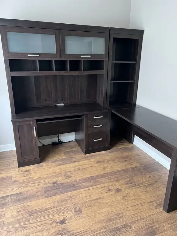 L-Shaped Dark Wood Office Desk