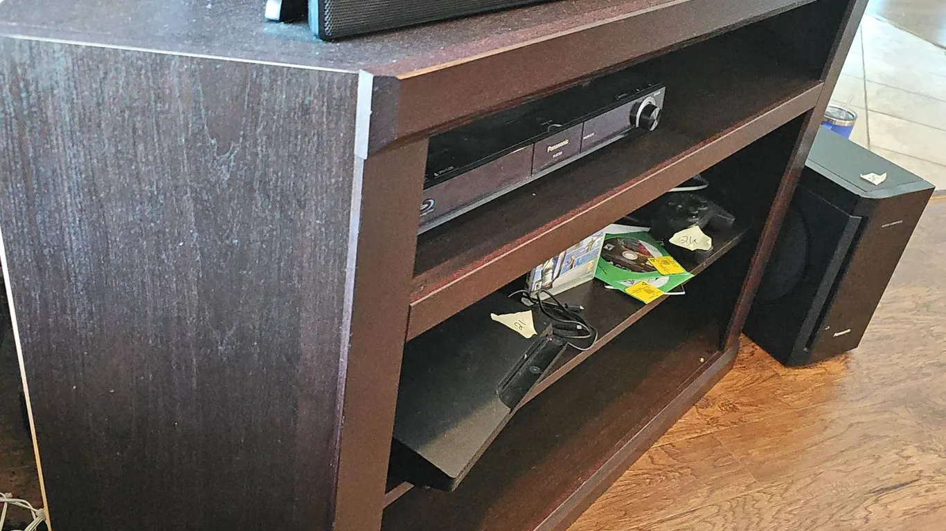 Dark Brown Wood TV Stand – Contents Not Included