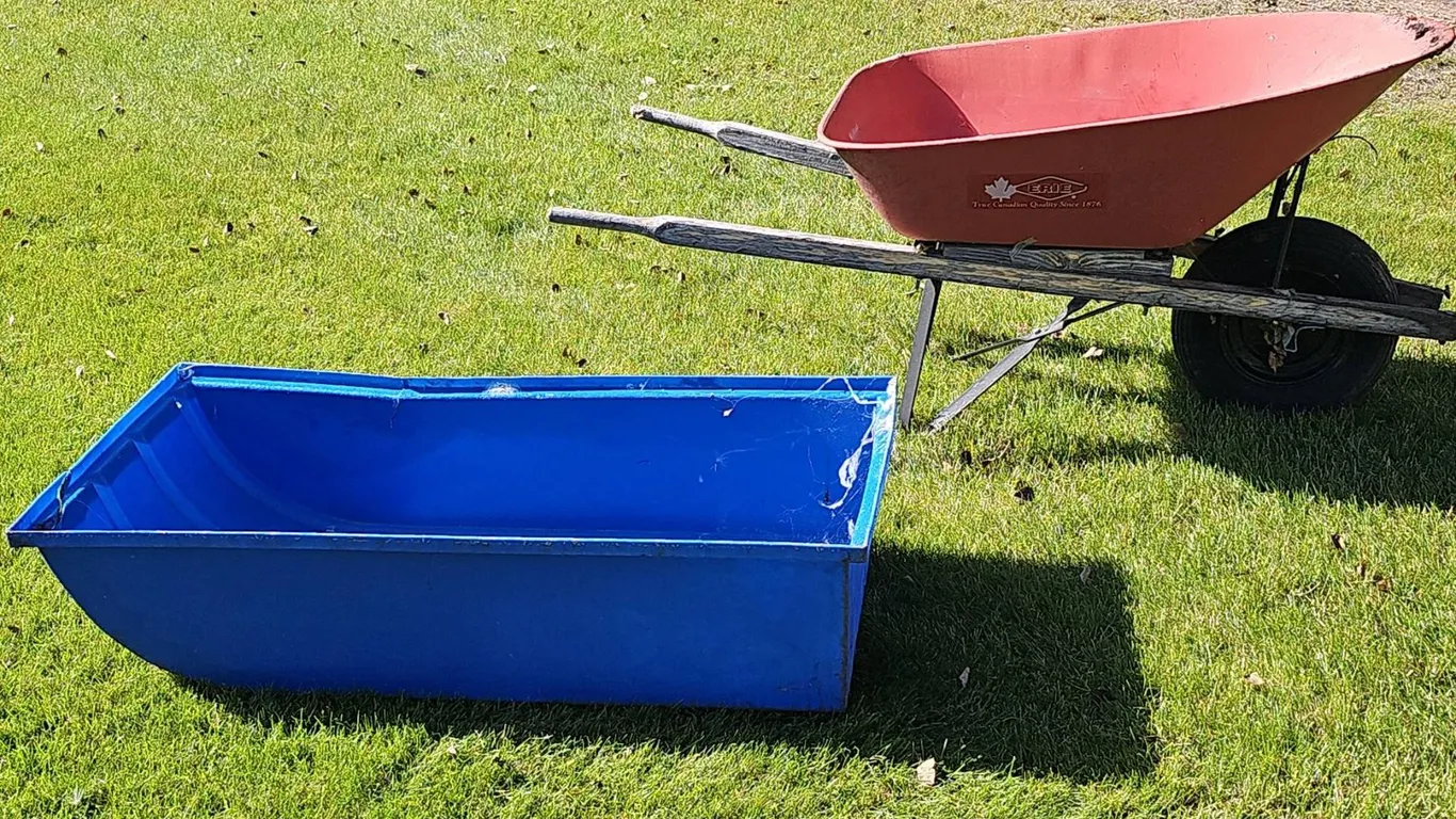 Erie Wheelbarrow and Koenders Blue Plastic Trough