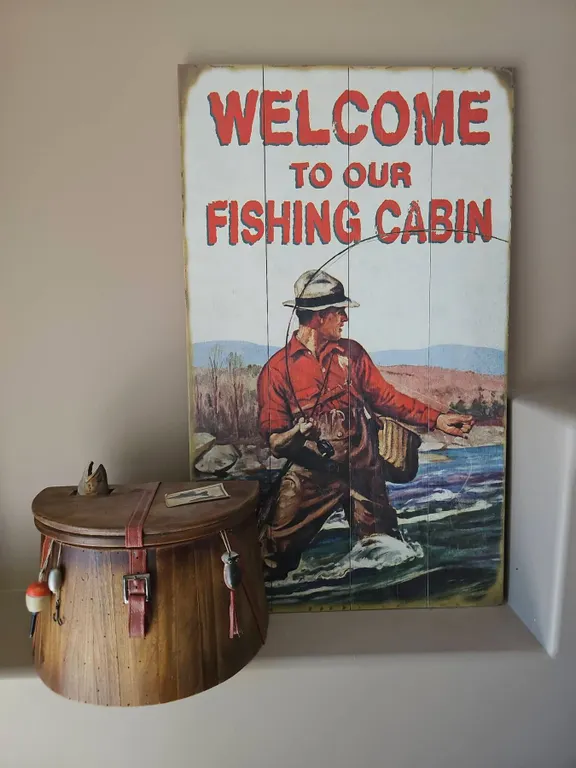 Wood Fishing Creel with Leather Strap and Fishing Decor