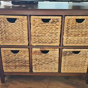 Wood Cabinet With Six Wicker Storage Drawers