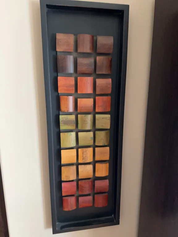 Rectangular Framed Wall Art With Multicoloured Wooden Square Accents