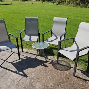 Four Grey Mesh Patio Chairs with Table