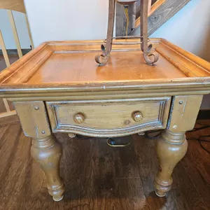 Wood Side Table With Drawer And Turned Legs