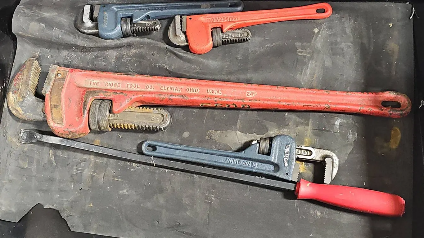 3 Pipe Wrenches, Ridgid and Generic, 24" and 10" Sizes, Mixed Origin