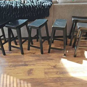 6 Black Wooden Saddle-Seat Counter Stools