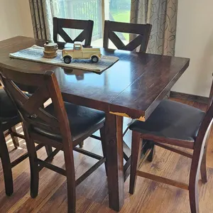 Modern Solid Dark Wood Dining Set With 7 Chairs, Two Leafs