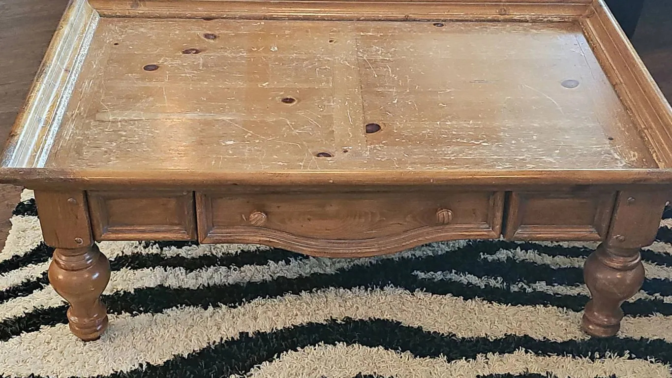 Rectangular Pine Wood Coffee Table with Single Drawer Storage