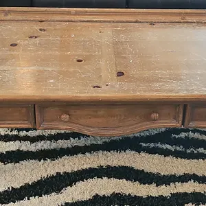 Rectangular Pine Wood Coffee Table with Single Drawer Storage
