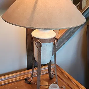 Table Lamp with Ceramic Jar Base and Metal Stand, Plus Three-Candle Holder