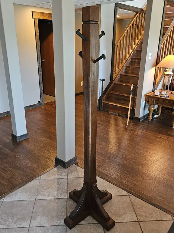 Solid Wood Hall Tree Coat Rack with Metal Hooks
