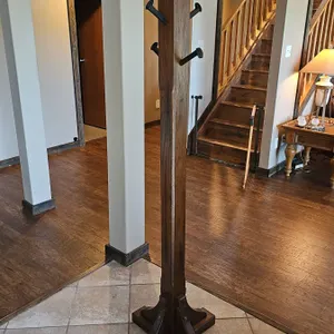 Solid Wood Hall Tree Coat Rack with Metal Hooks
