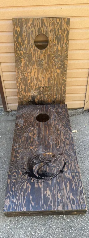 Custom Fish Decor Stained Wood Cornhole Boards