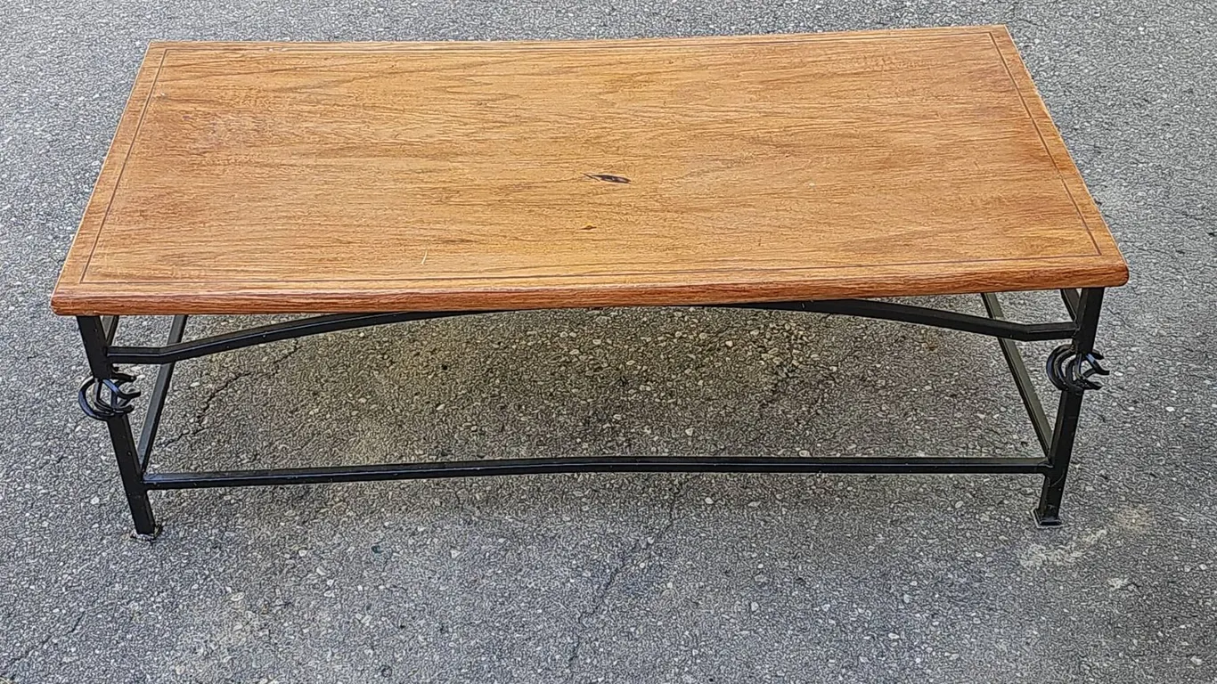Rectangular Wood and Metal Coffee Table with Lattice Sides