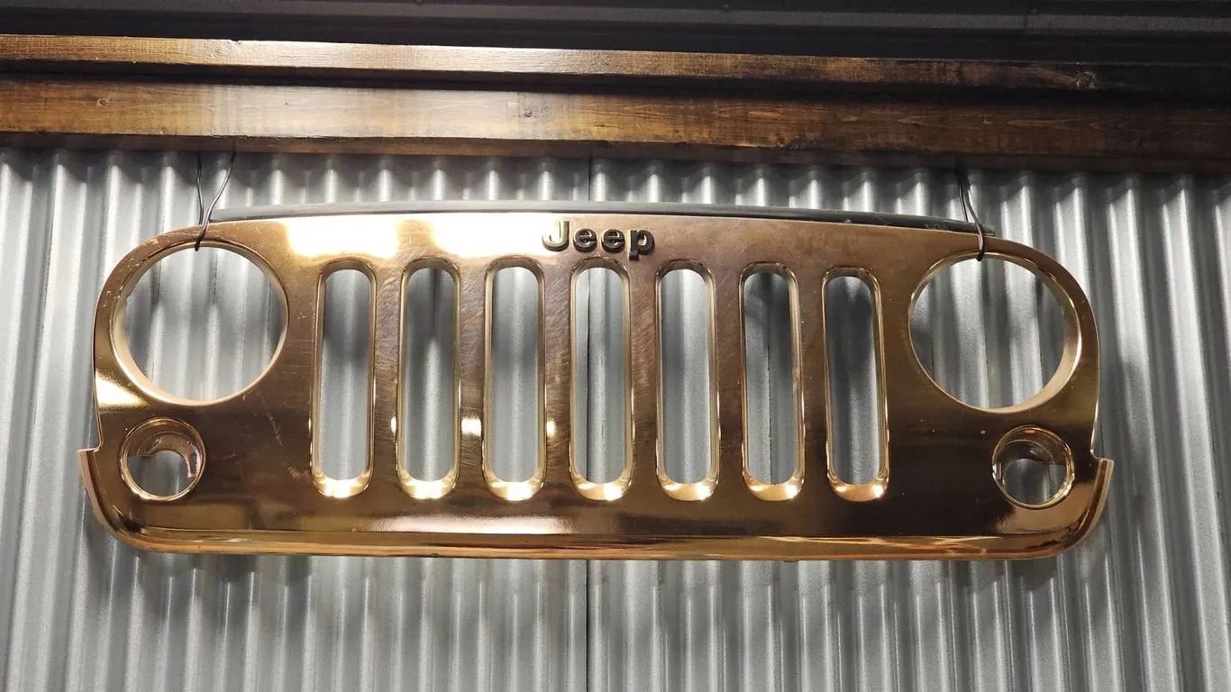 Jeep Wall Art Golden Metal Front Grille Decor for Garage or Man Cave