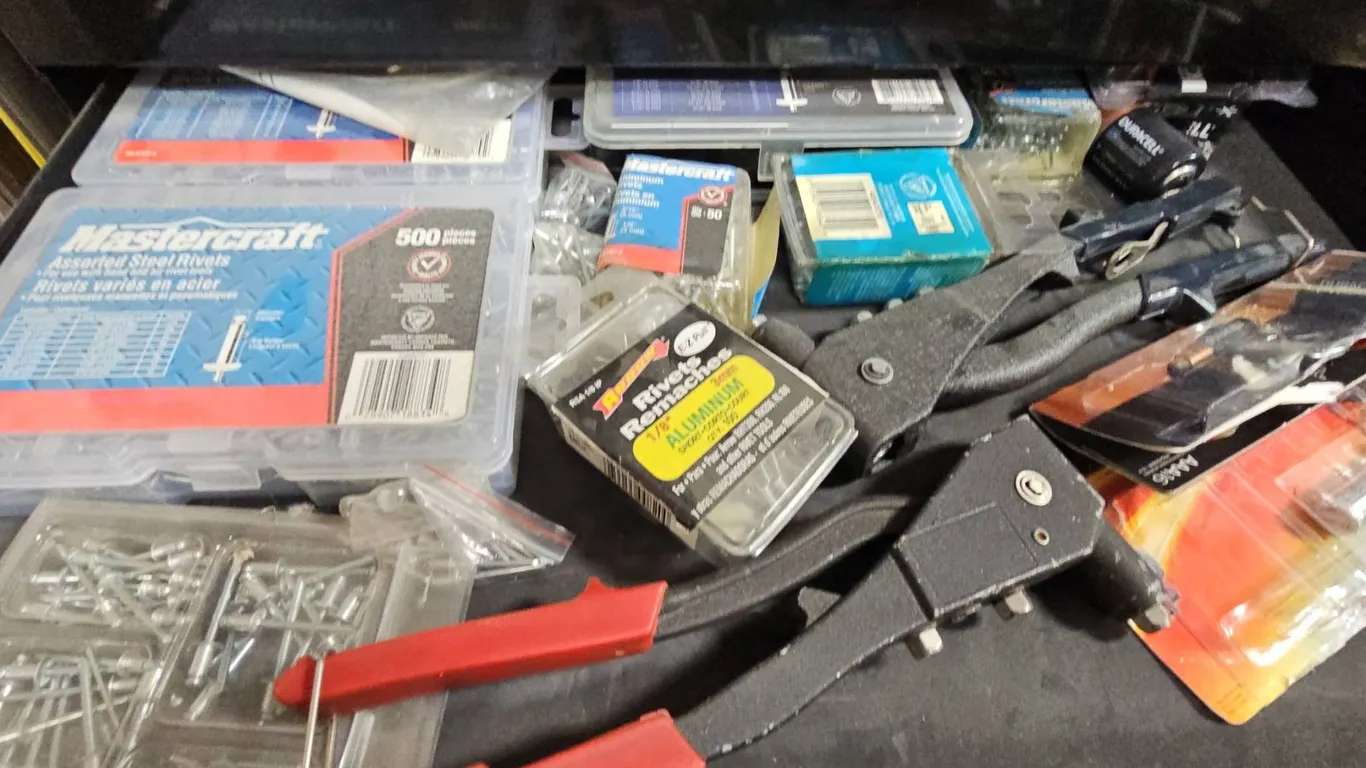 Rivets, Rivet Gun, Markers, Utility Knives, and Miscellaneous Workshop Tools