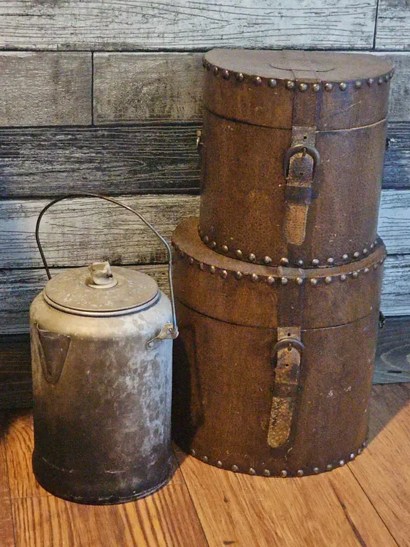 Two Leather Decor Boxes with Kettle