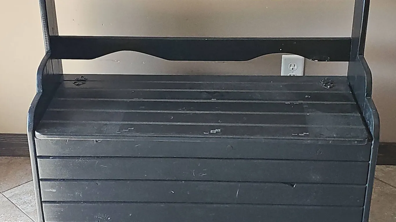Black Painted Wooden Storage Bench with Backrest