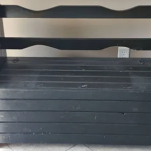 Black Painted Wooden Storage Bench with Backrest