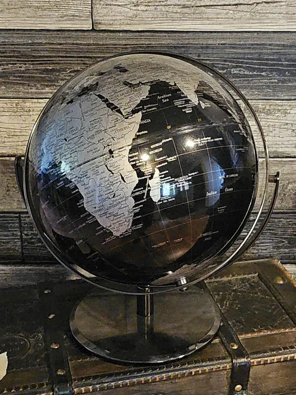 Black and Silver Desktop World Globe with Metal Stand