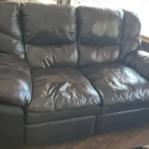 Comfy Brown Leather Reclining Loveseat Sofa with Power Recliner
