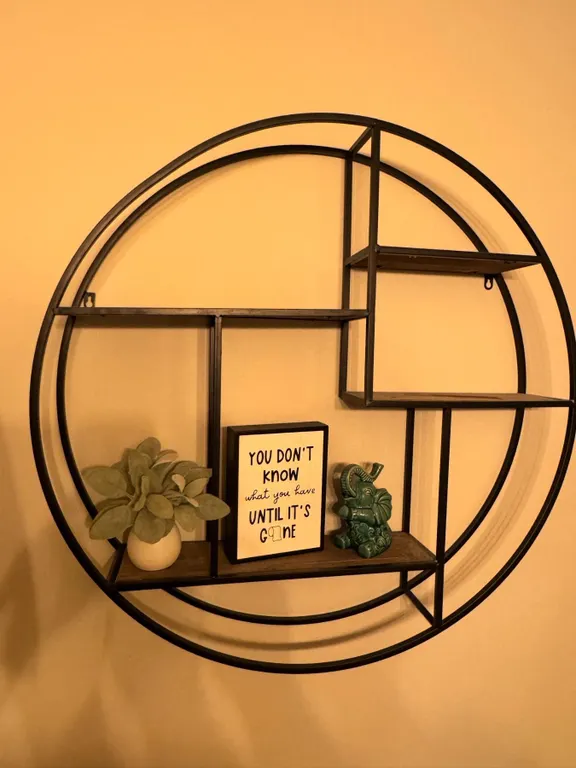 Large Round Metal Wall Shelf With Decor