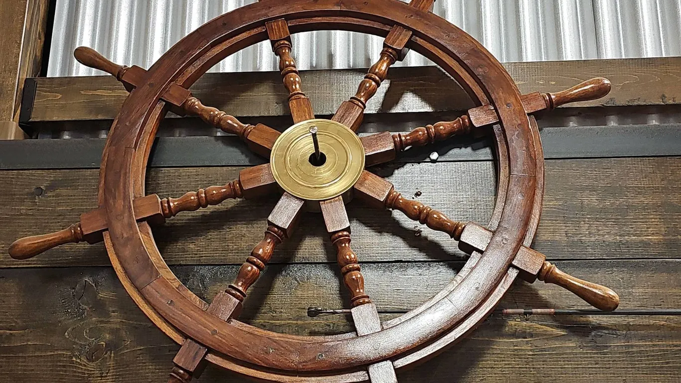 Solid Wood and Brass Ship's Wheel, 36-Inch Diameter Nautical Decor Piece