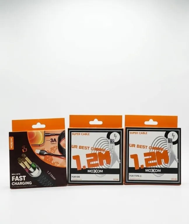 3 MOXOM Fast Charging Cables, 1.2M, Type C and iOS Compatible