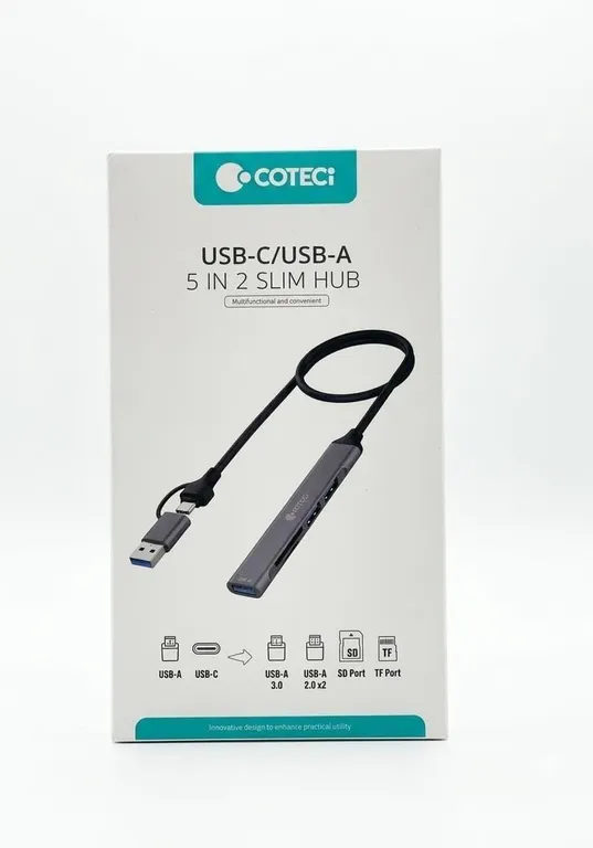 Best Brand, COTECl USB-C/USB-A 5-in-2 Slim Hub with USB 3.0, SD, and TF Card Ports