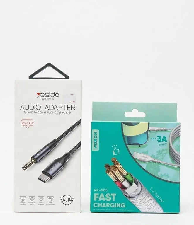 Yesido Audio Adapter Type-C to 3.5mm and MOMAX Fast Charging Type-C Cable Lot