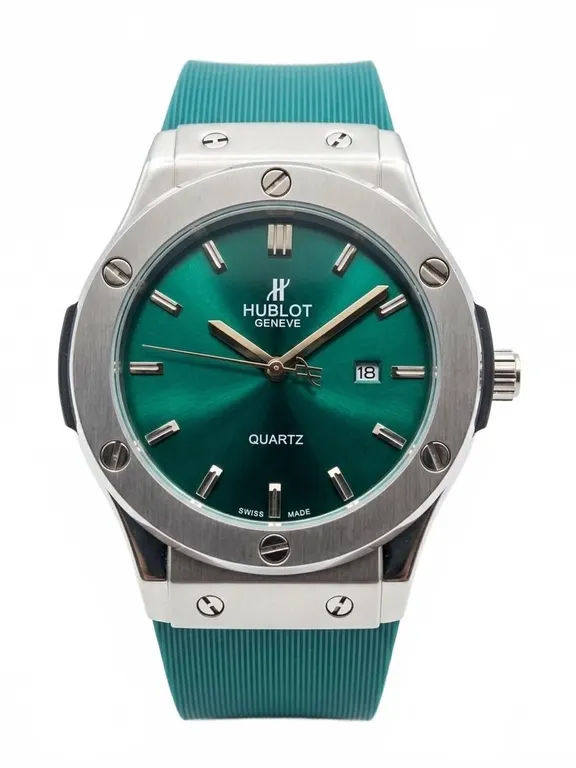 Hublot Genève Replica Quartz Watch with Green Dial and Rubber Strap