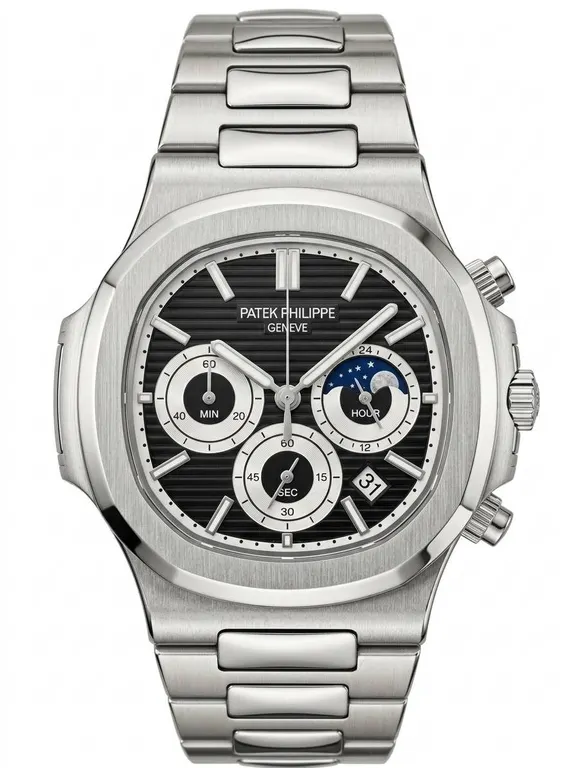 Replica Patek Philippe Nautilus Chronograph Stainless Steel Wristwatch with Moonphase Display