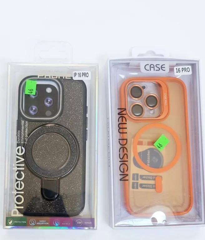 Protective Phone Cases for iPhone 16 Pro Black Glitter and Orange New Design