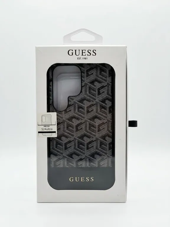 GUESS S24 Ultra Phone Case Black Patterned With GUESS Logo in Box
