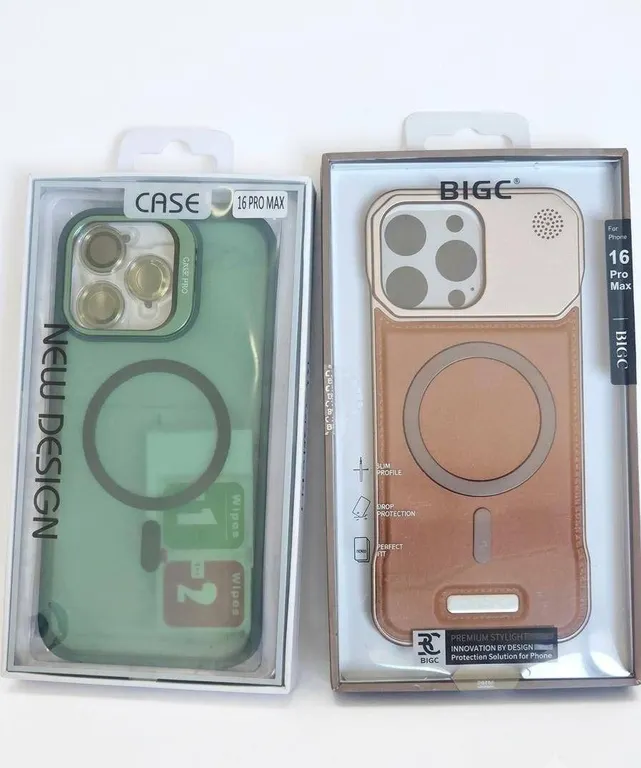 Two iPhone 16 Pro Max Cases MagSafe Clear Green and Brown with Camera Protection