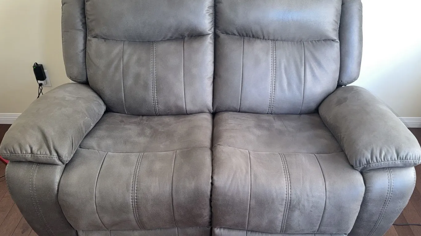 Grey Suede-Like Upholstery Double Power Reclining Loveseat Sofa